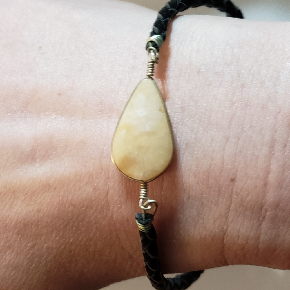 Leather, Sterling and Stone Bracelet
